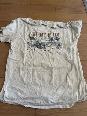 Newport Beach California vintage Graphic Tee White with Brown & Blue Print